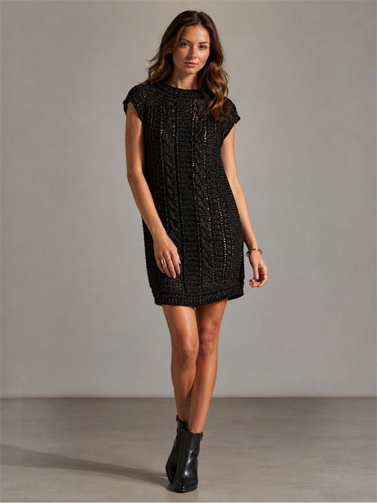 See By Chloe Dresses & Skirts - See by Chloé Cable Knit Sweater Dress Black Bronze Metallic Size 4